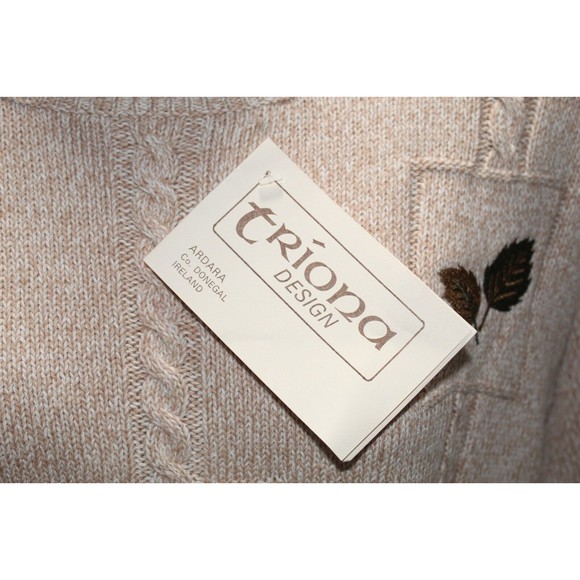 Vtg. Triona Design Women's XXL Knit Sweater Tan Embroiled LS 100% Cotton Ireland - Picture 2 of 12